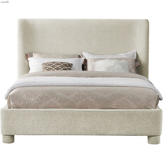 Meridian Queen Penny Cream Chenille Upholstered Bed