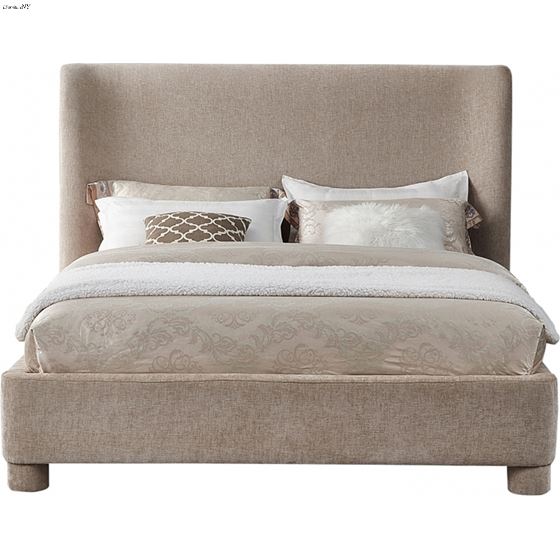 Meridian Queen Penny Beige Chenille Upholstered Bed