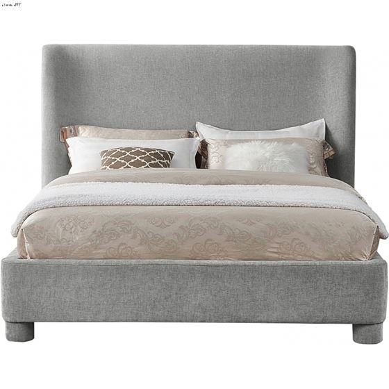 Meridian Queen Penny Grey Chenille Upholstered Bed