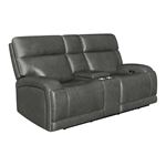 Longport Charcoal Leather Power Reclining Loveseat 610485P By Coaster