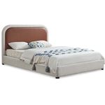 Blake Cream Linen and Brown Leatherette Upholstered Bed By Meridian Furniture
