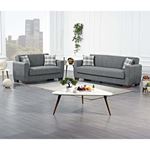 Barato Grey Upholstered Convertible Loveseat wi-3