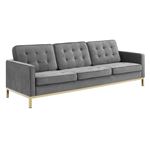Loft Modern Grey Velvet and Gold Legs Tufted Sofa EEI-3387-GLD-GRY by Modway