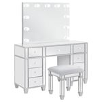 Allora Mirrored 9 Drawer Vanity Set with Hollywood Lighting 930242 By Coaster