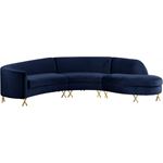 Serpentine Navy Velvet Upholstered Sectional