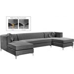 Graham Grey Velvet Upholstered Tufted Double Chais