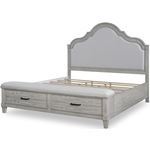 Belhaven Queen Upholstered Panel Bed with Storage Footboard in Weathered Plank Finish Wood By Legacy