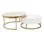 Lisa Round Modern White Stone Nesting Coffee Table By Exceptional Furniture