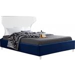 Ghost Acrylic and Navy Velvet Upholstered Bed By Meridian Furniture