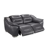 ESF 972 Grey Leather Power Reclining Love Seat Open