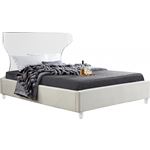 Ghost Acrylic and Cream Velvet Upholstered Bed By Meridian Furniture