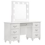 Barzini White 7 Drawer Vanity Desk with Lighted Mirror 205897 By Coaster