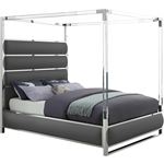 Encore Queen Grey Poster Canopy Faux Leather Bed By Meridian Furniture