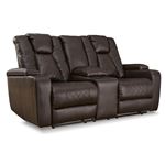 Mancin Chocolate Reclining Loveseat with Console 29703 By Ashley Signature Design