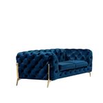 Chester Blue Velvet Tufted Loveseat with Gold Legs By BH Designs