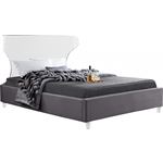 Ghost Acrylic and Grey Velvet Upholstered Bed By Meridian Furniture