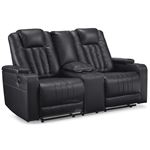 Center Point Black Leatherette Reclining Loveseat with Console 24004 By Ashley Signature Design