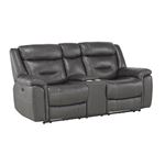 Kennett Dark Gray Leather Power Reclining Loveseat with Console 9528DGY-2PWH By Homelegance