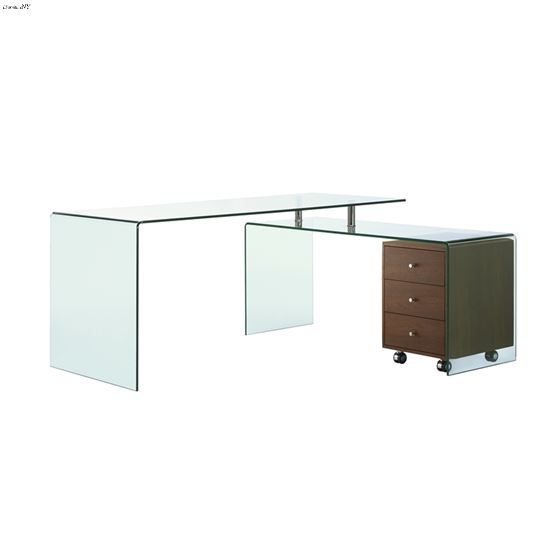 Rio Clear Glass Office Desk w/ Walnut Veneer by Ca