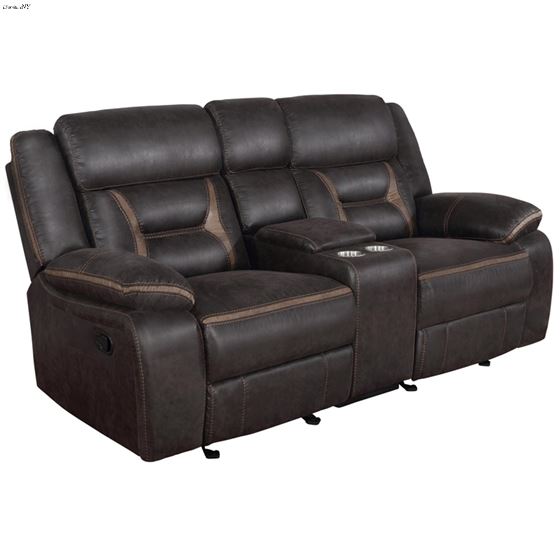 Greer Brown Reclining Loveseat w/ Console 651355 By Coaster