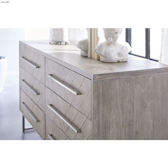 Mosaic 6 Drawer Double Dresser In Natural Grey Brushed Stainless