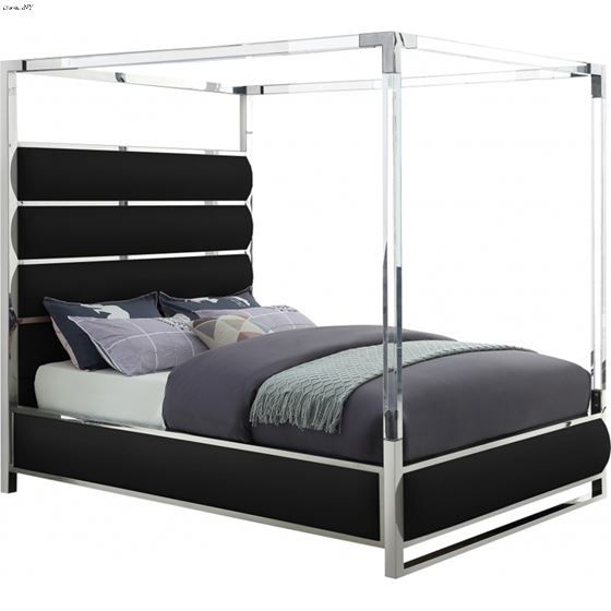 Encore Queen Black Poster Canopy Faux Leather Bed By Meridian Furniture