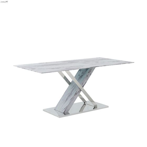 Modern 71 inch White and Grey Faux Marble Dining Table D1274DT