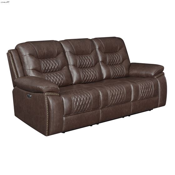 Flamenco Brown Power Reclining Sofa Tufted Upholstery 610201P By Coaster