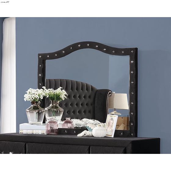 Deanna Black Velvet Button Tufted Mirror 206104-3