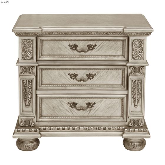 Catalonia Traditional Platinum Gold 3 Drawer Nightstand 1824PG-4 By Homelegance