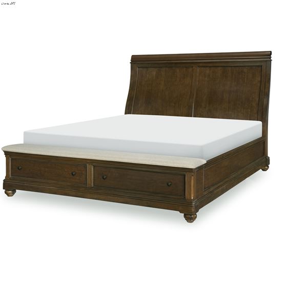 Coventry King Sleigh Bed with Upholstered Storage Footboard in Classic Cherry Finish By Legacy Class