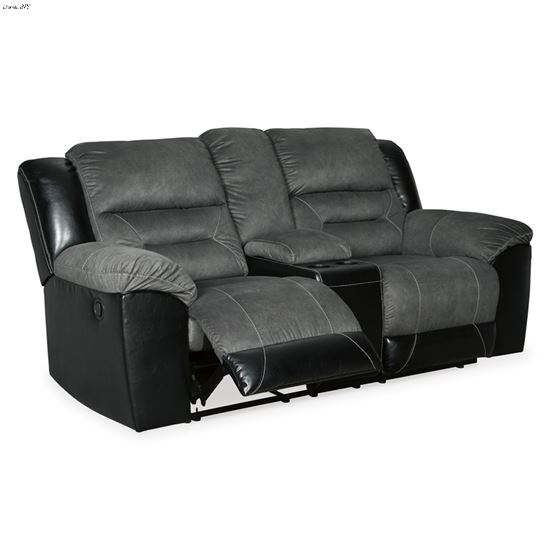 Earhart Slate Fabric Reclining Loveseat with Console 29102 By Ashley Signature Design
