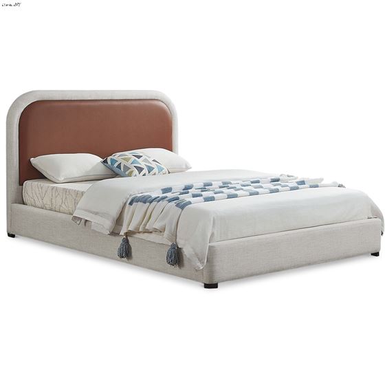 Blake Cream Linen and Brown Leatherette Upholstered Bed By Meridian Furniture