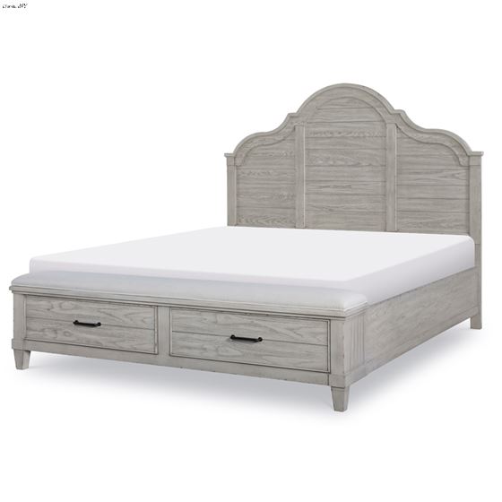 Belhaven Queen Arched Panel Bed with Storage Footboard in Weathered Plank Finish Wood By Legacy Clas