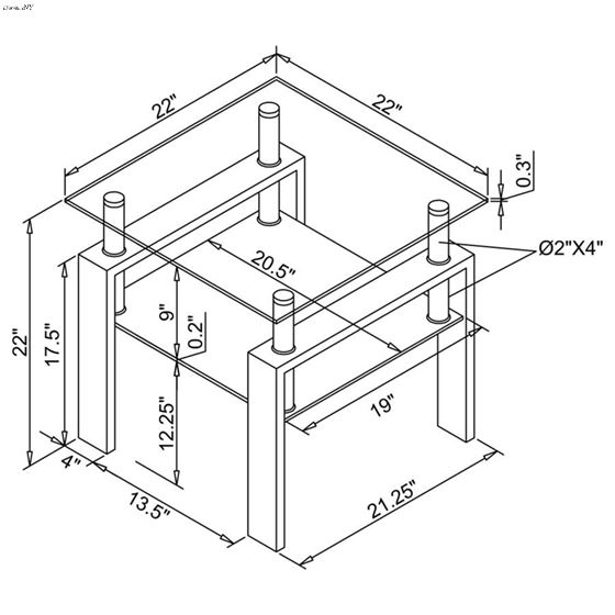 Dyer Black Square Glass Top Side End Table 7022-3