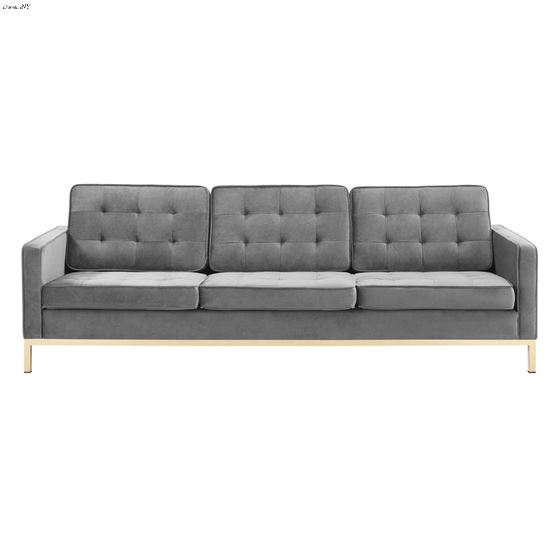 Loft Modern Grey Velvet and Gold Legs Tufted Sofa EEI-3387-GLD-GRY by Modway Back