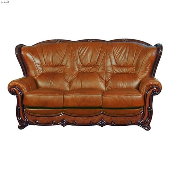 Traditional 100 Brown Italian Leather, Brown Leather Sofa With Wood Trim