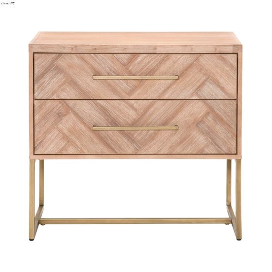 Mosaic 2 Drawer Night Stand in Stone Wash, Brushed Gold, Acacia Veneer