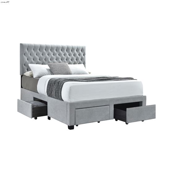 Shelburne Grey Fabric Queen 4 Drawer Button Tufted Storage Bed 305878Q By Coaster