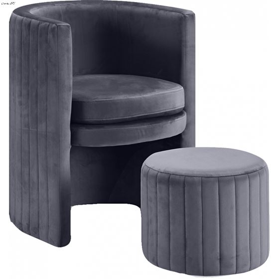 Selena Grey Velvet Upholstered Chair and Ottoman