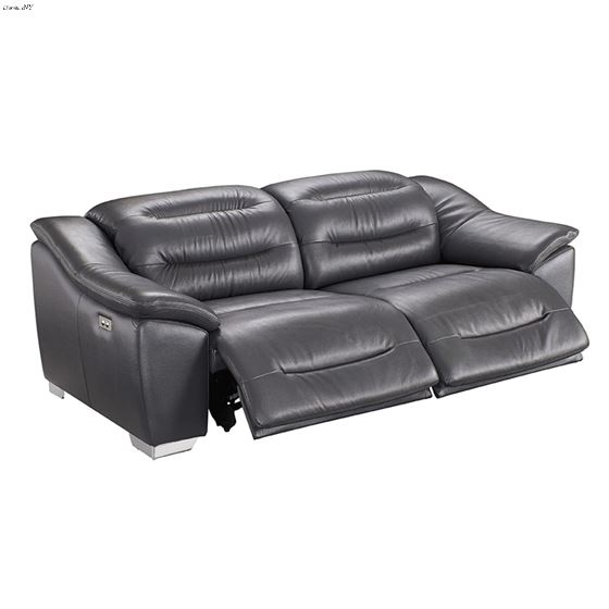 Modern 972 Grey Leather Power Reclining Sofa Open