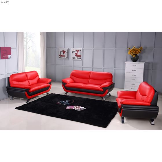 Jonus Modern Red and Black Leather Sofa Set