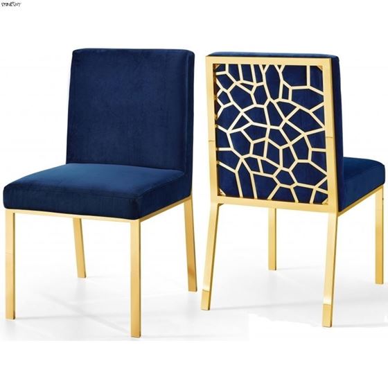 Opal Navy Upholstered Velvet Dining Chair - Gold B