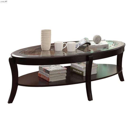Pierre Espresso and Glass Oval Coffee Table 3508-30 By Homelegance