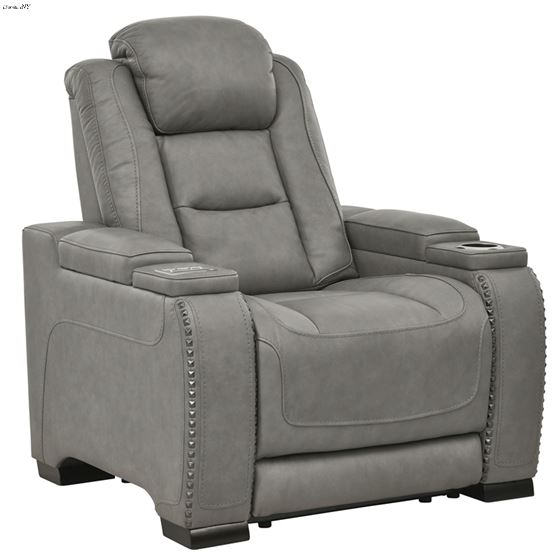 The Man-Den Grey Leather Power Recliner Chair U8530513 By Ashley Signature Design