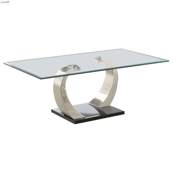 Pruitt Satin Silver Rectangular Glass Top Coffee Table 701238 By Coaster