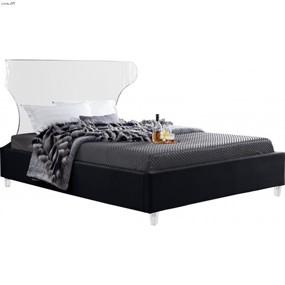 Ghost Acrylic and Black Velvet Upholstered Bed By Meridian Furniture