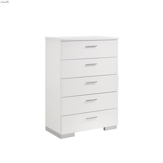 Felicity Glossy White 5 Drawer Chest 203505 By Coaster