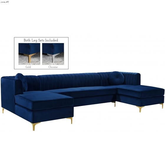 Graham Navy Velvet Upholstered Tufted Double Chais