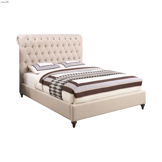 Devon Biege King Tufted Upholstered Sleigh Bed 300525KE By Coaster